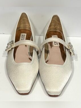 Brystol Glitter Mary Jane Ballerina Flats by Badgley Mischka Women's Sz 6 Ivory